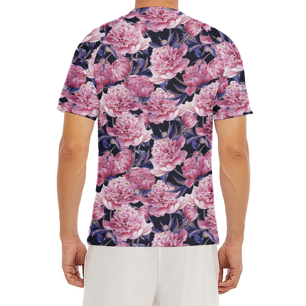 Vintage Pink Peony Floral Print Men's Short Sleeve Rash Guard
