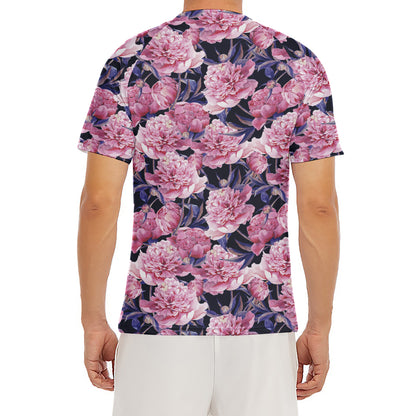 Vintage Pink Peony Floral Print Men's Short Sleeve Rash Guard