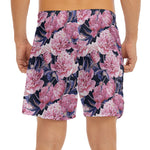 Vintage Pink Peony Floral Print Men's Split Running Shorts