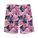 Vintage Pink Peony Floral Print Men's Sports Shorts