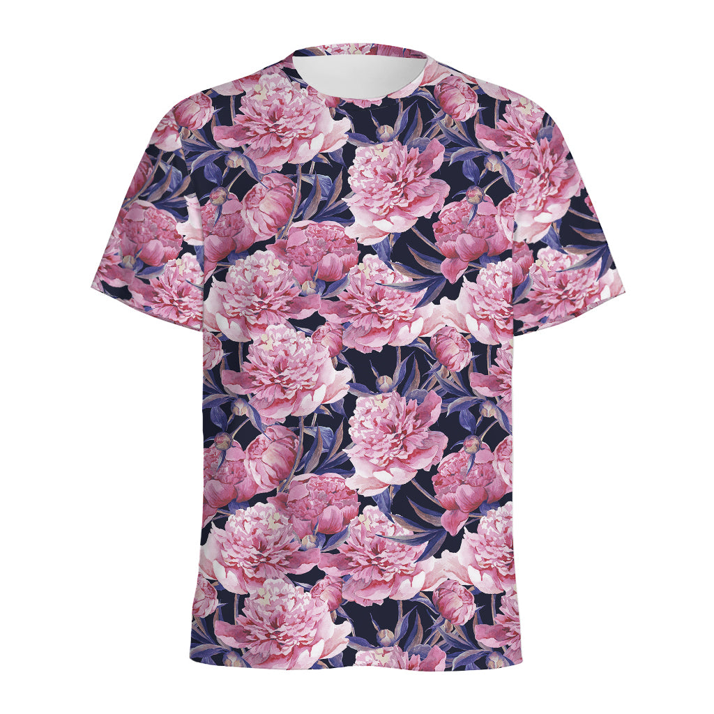 Vintage Pink Peony Floral Print Men's Sports T-Shirt