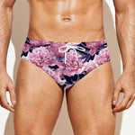 Vintage Pink Peony Floral Print Men's Swim Briefs