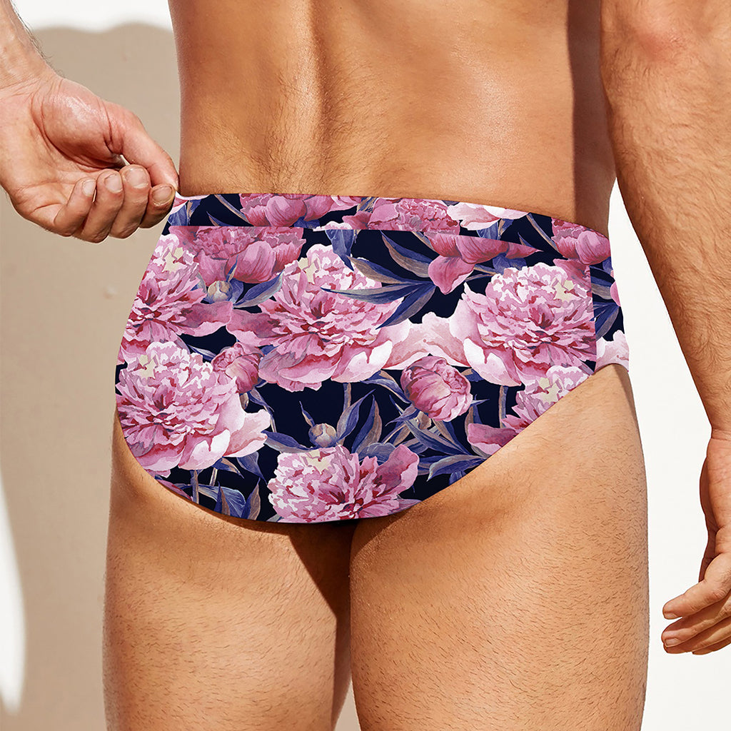 Vintage Pink Peony Floral Print Men's Swim Briefs