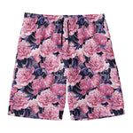 Vintage Pink Peony Floral Print Men's Swim Trunks