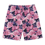 Vintage Pink Peony Floral Print Men's Swim Trunks
