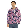 Vintage Pink Peony Floral Print Men's Velvet Pullover Hoodie