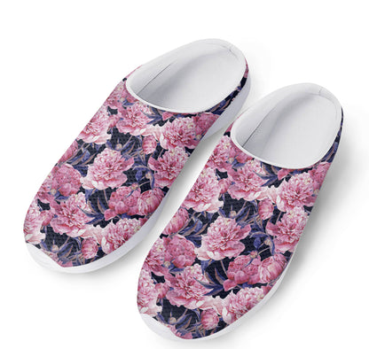 Vintage Pink Peony Floral Print Mesh Casual Shoes