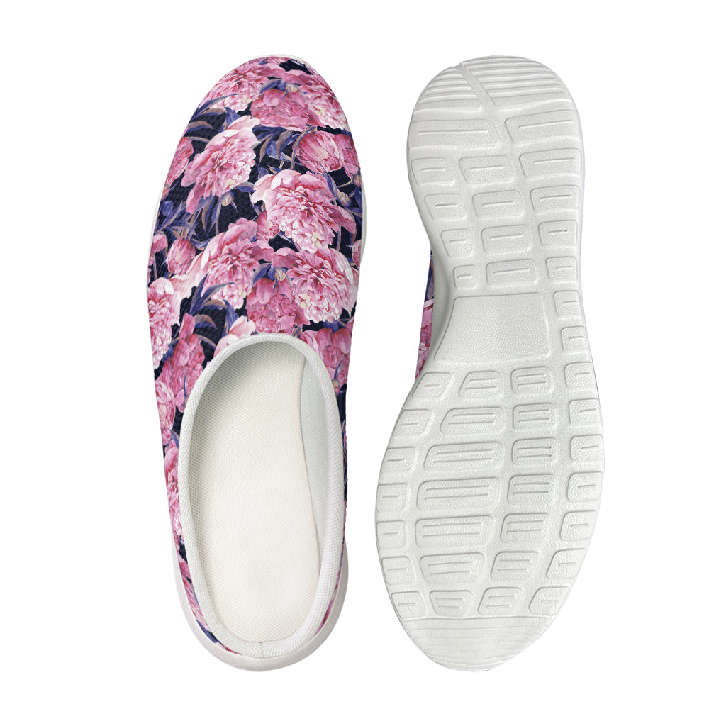 Vintage Pink Peony Floral Print Mesh Casual Shoes