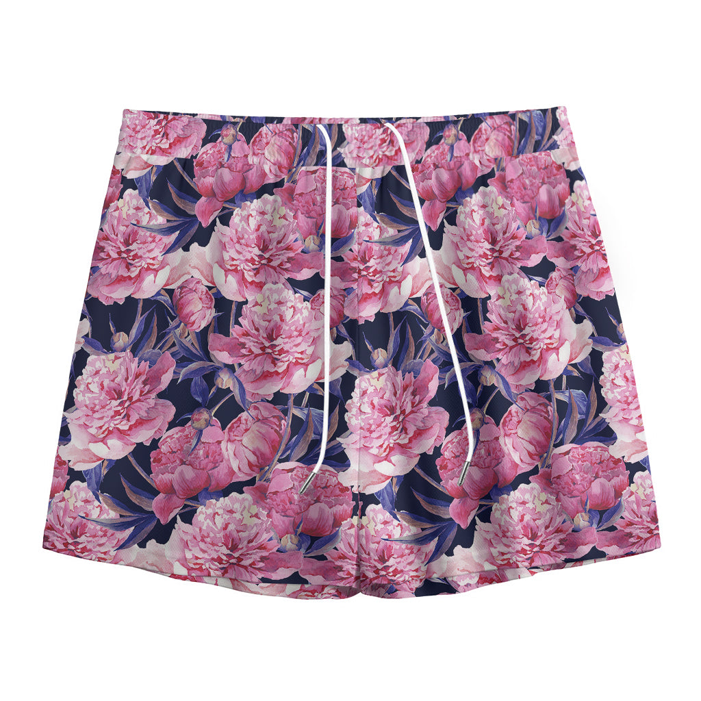 Vintage Pink Peony Floral Print Mesh Shorts