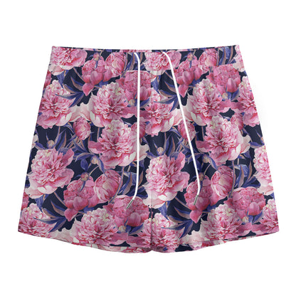 Vintage Pink Peony Floral Print Mesh Shorts