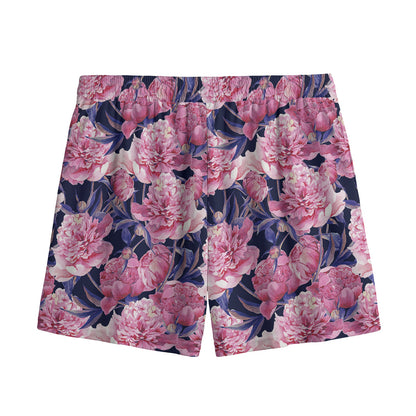 Vintage Pink Peony Floral Print Mesh Shorts