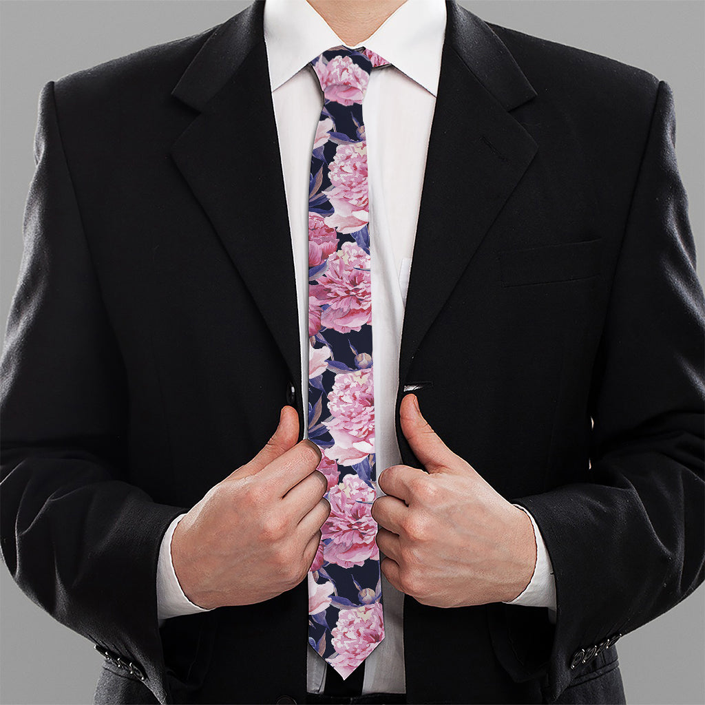 Vintage Pink Peony Floral Print Necktie