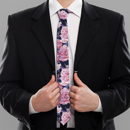 Vintage Pink Peony Floral Print Necktie