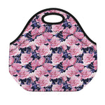 Vintage Pink Peony Floral Print Neoprene Lunch Bag