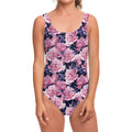 Vintage Pink Peony Floral Print One Piece Swimsuit