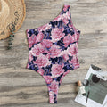 Vintage Pink Peony Floral Print One Shoulder Bodysuit