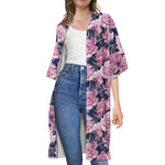 Vintage Pink Peony Floral Print Open Front Beach Cover Up