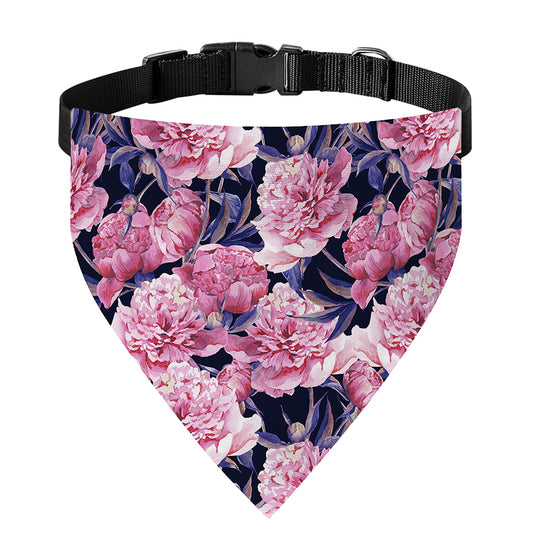 Vintage Pink Peony Floral Print Over The Collar Dog Bandana