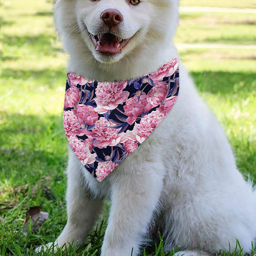 Vintage Pink Peony Floral Print Over The Collar Dog Bandana