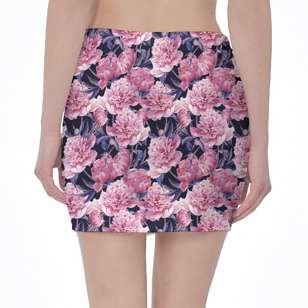 Vintage Pink Peony Floral Print Pencil Mini Skirt