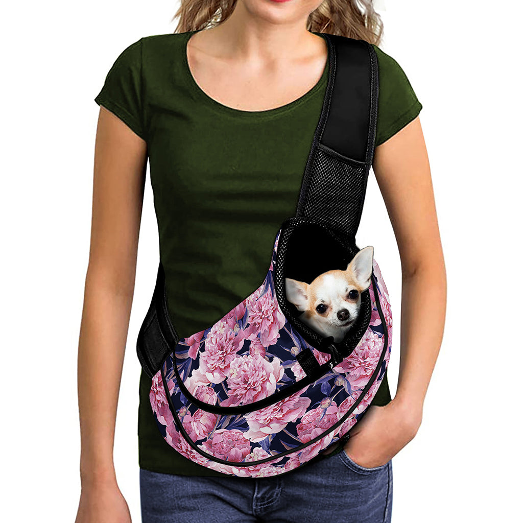 Vintage Pink Peony Floral Print Pet Sling Carrier