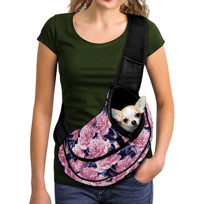 Vintage Pink Peony Floral Print Pet Sling Carrier