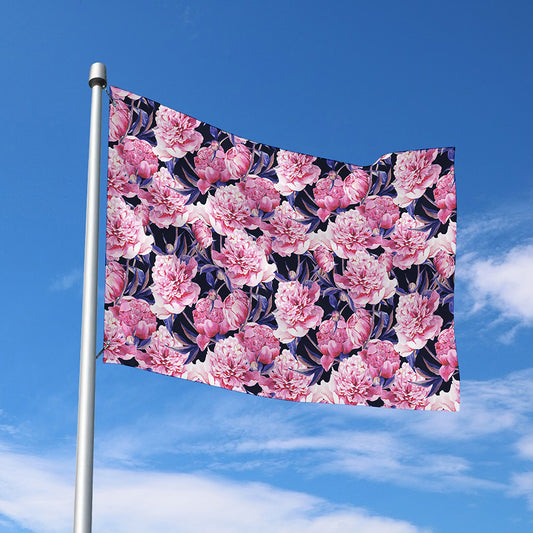 Vintage Pink Peony Floral Print Polyester Flag