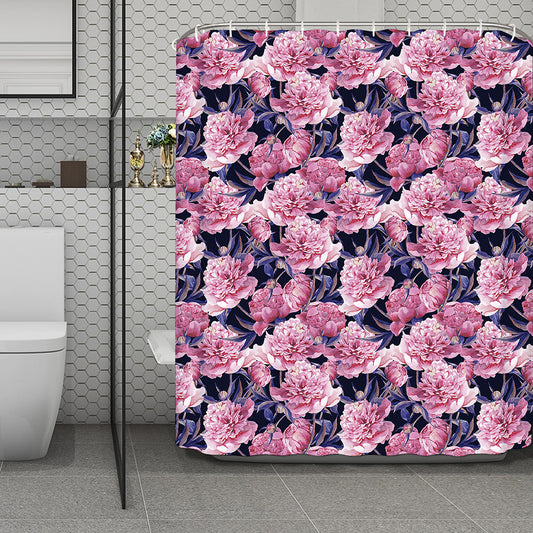 Vintage Pink Peony Floral Print Polyester Shower Curtain