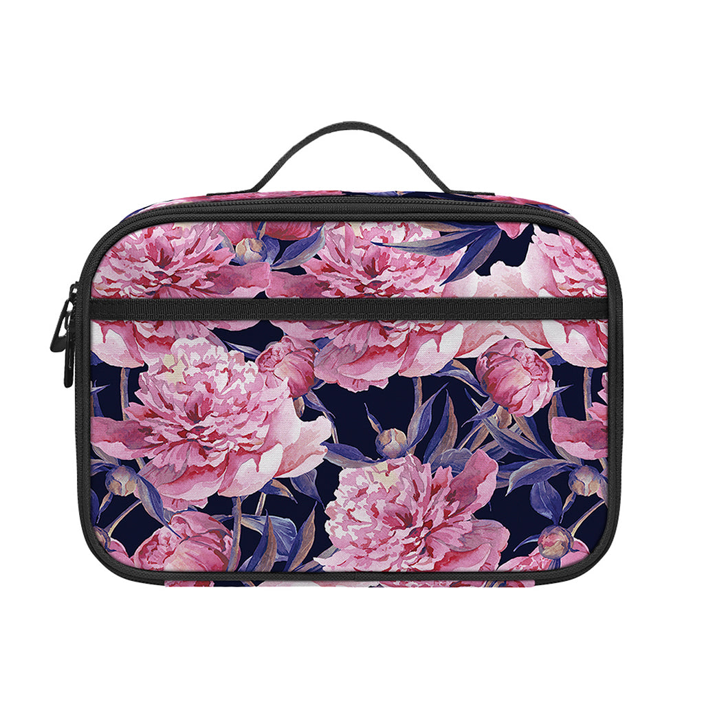 Vintage Pink Peony Floral Print Portable Lunch Bag