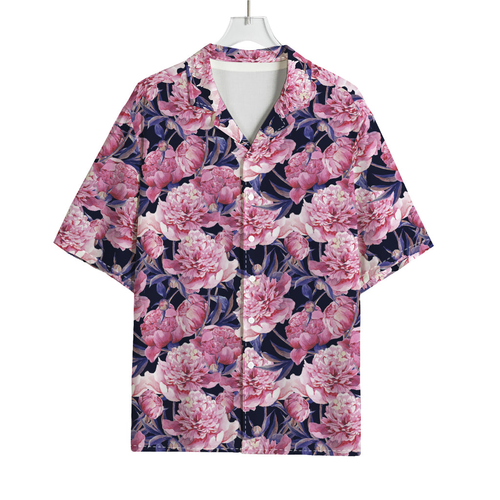 Vintage Pink Peony Floral Print Rayon Hawaiian Shirt