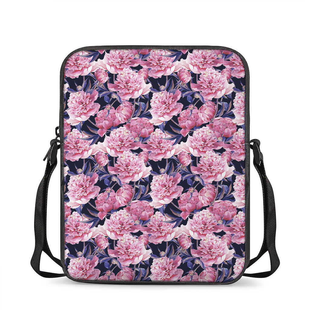 Vintage Pink Peony Floral Print Rectangular Crossbody Bag