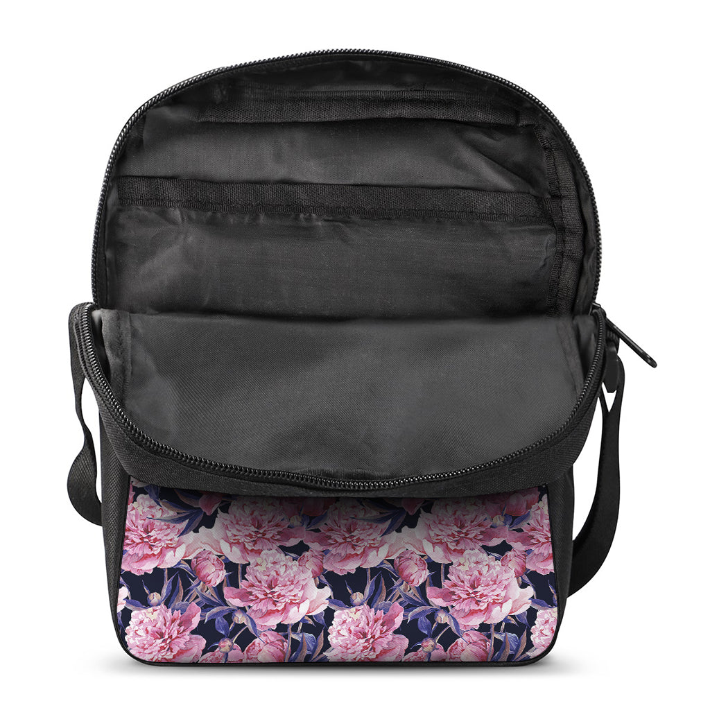 Vintage Pink Peony Floral Print Rectangular Crossbody Bag
