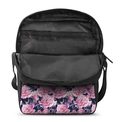 Vintage Pink Peony Floral Print Rectangular Crossbody Bag