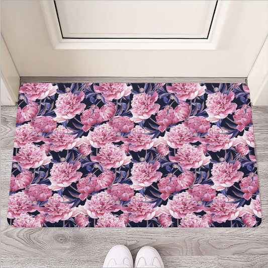 Vintage Pink Peony Floral Print Rubber Doormat