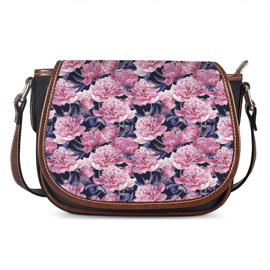 Vintage Pink Peony Floral Print Saddle Bag