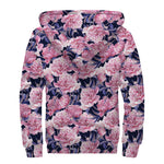 Vintage Pink Peony Floral Print Sherpa Lined Zip Up Hoodie