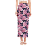 Vintage Pink Peony Floral Print Side Slit Maxi Skirt