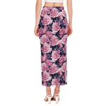 Vintage Pink Peony Floral Print Side Slit Maxi Skirt