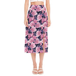 Vintage Pink Peony Floral Print Side Slit Midi Skirt