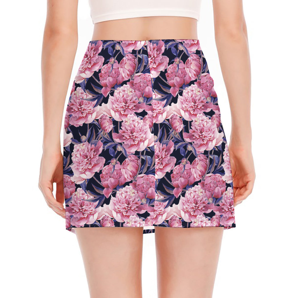 Vintage Pink Peony Floral Print Side Slit Mini Skirt