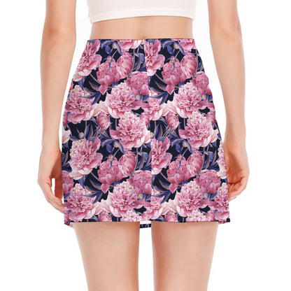 Vintage Pink Peony Floral Print Side Slit Mini Skirt