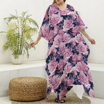 Vintage Pink Peony Floral Print Silk V-Neck Kaftan Dress