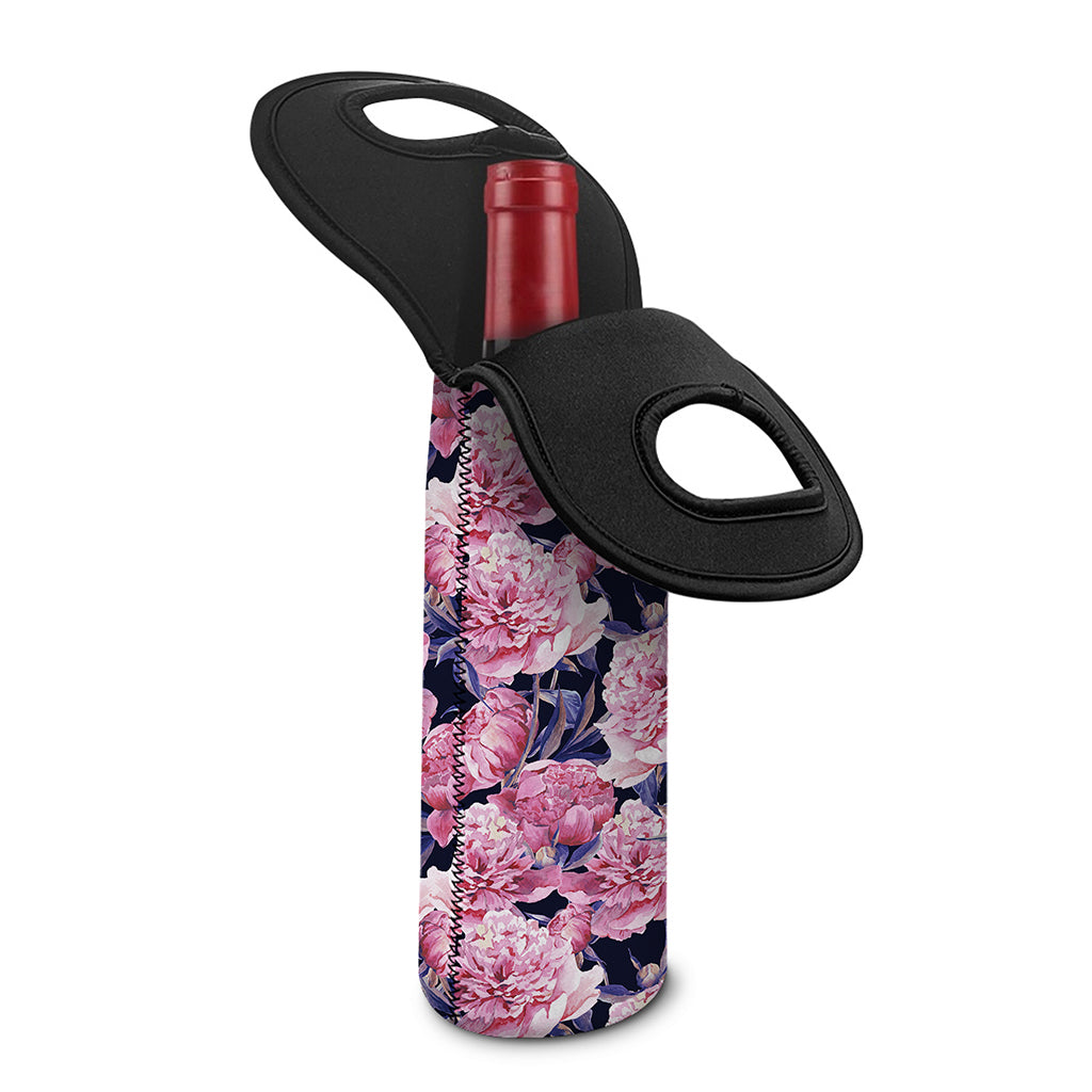 Vintage Pink Peony Floral Print Single Neoprene Wine Tote