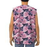 Vintage Pink Peony Floral Print Sleeveless Baseball Jersey