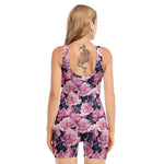 Vintage Pink Peony Floral Print Sleeveless One Piece Swimsuit