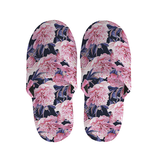 Vintage Pink Peony Floral Print Slippers
