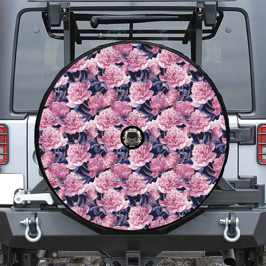 Vintage Pink Peony Floral Print Tire Cover With Camera Hole