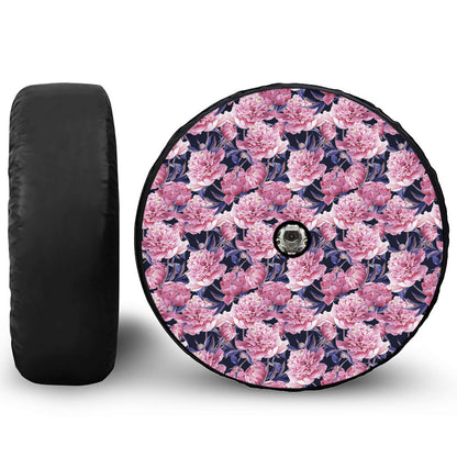 Vintage Pink Peony Floral Print Tire Cover With Camera Hole