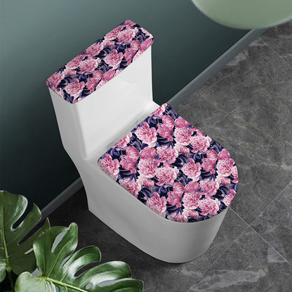 Vintage Pink Peony Floral Print Toilet Lid And Tank Cover Set