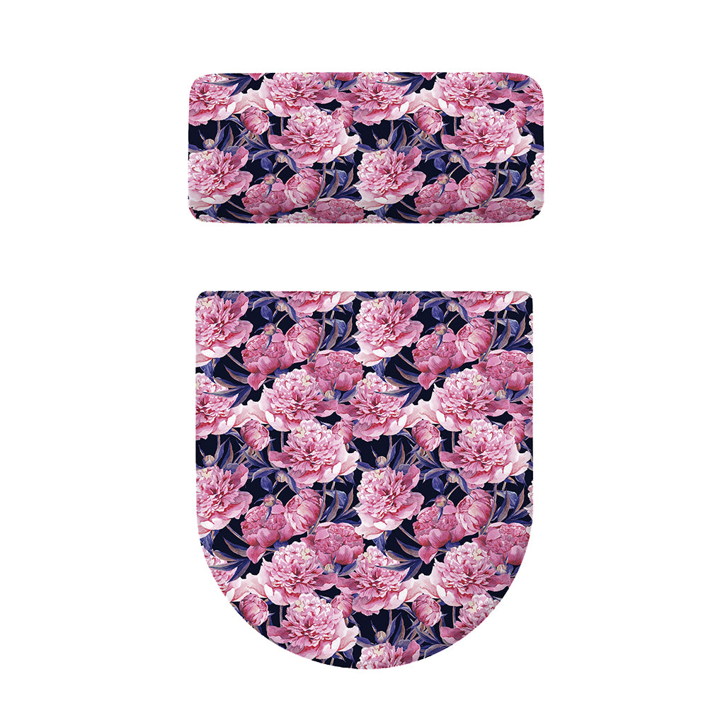 Vintage Pink Peony Floral Print Toilet Lid And Tank Cover Set